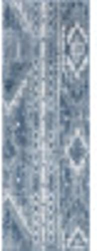 Miniatura 4 de Unique Loom Portland Collection Southwestern - Alfombra de área a rayas tono sobre tono (2 pies 2 pulgadas x 6 pies, alfombra de pasillo, azulgris)