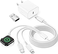 Vista 9 de Cargador múltiple para Apple Watch, carga de iPhone, múltiples dispositivos, cable de carga de viaje 3 en 1 de 6 pies con cargadores USB C de 20 W