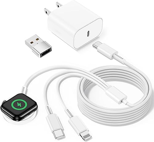 Miniatura 9 de Cargador múltiple para Apple Watch, carga de iPhone, múltiples dispositivos, cable de carga de viaje 3 en 1 de 6 pies con cargadores USB C de 20 W,