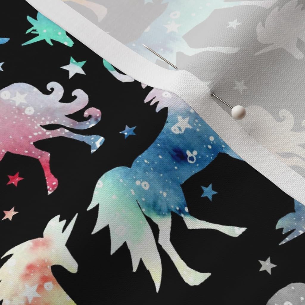 Spoonflower Fabric - Rainbow Watercolour Galaxy Unicorns Black Background Watercolor Space Printed on Petal Signature Cotton Fabric by The Yard - Sewing Quilting Apparel Crafts Decor