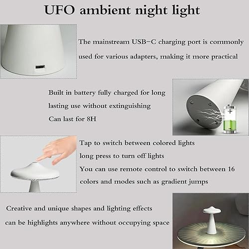 Miniatura 3 de Luz nocturna LED OVNI para niños, luz recargable USB sin parpadeo, lámparas de mesita de noche con 3 modos de iluminación, cumpleaños, Halloween y
