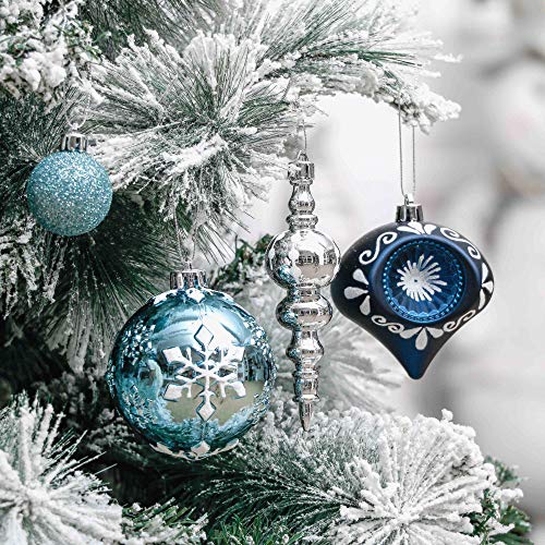 Valery Madelyn 70Ct Winter Wishes Silver And Blue Christmas Ball Ornaments Decor, Shatterproof Assorted Christmas Tree Ornaments For Xmas Decoration #TOP6