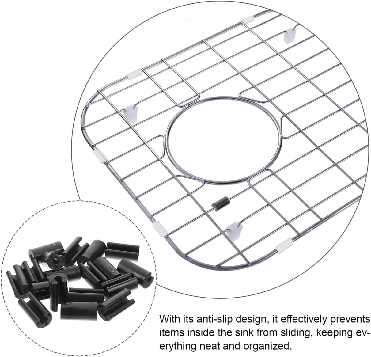 BESTOYARD Sink Grid Protector Rubber feet Non Slip Replacement Pads for Kitchen Sink Grate U Shaped Drain Basket Bumpers Accessories 50 Pieces
