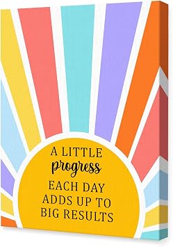 Mental Health Canvas Wall Art,A Little Progress Each Day Adds Up to Big Results Motivational Quote Painting Prints Poster Ready to Hang for Counselor Therapy Office School Wall Decor,12x15 Inch Y415