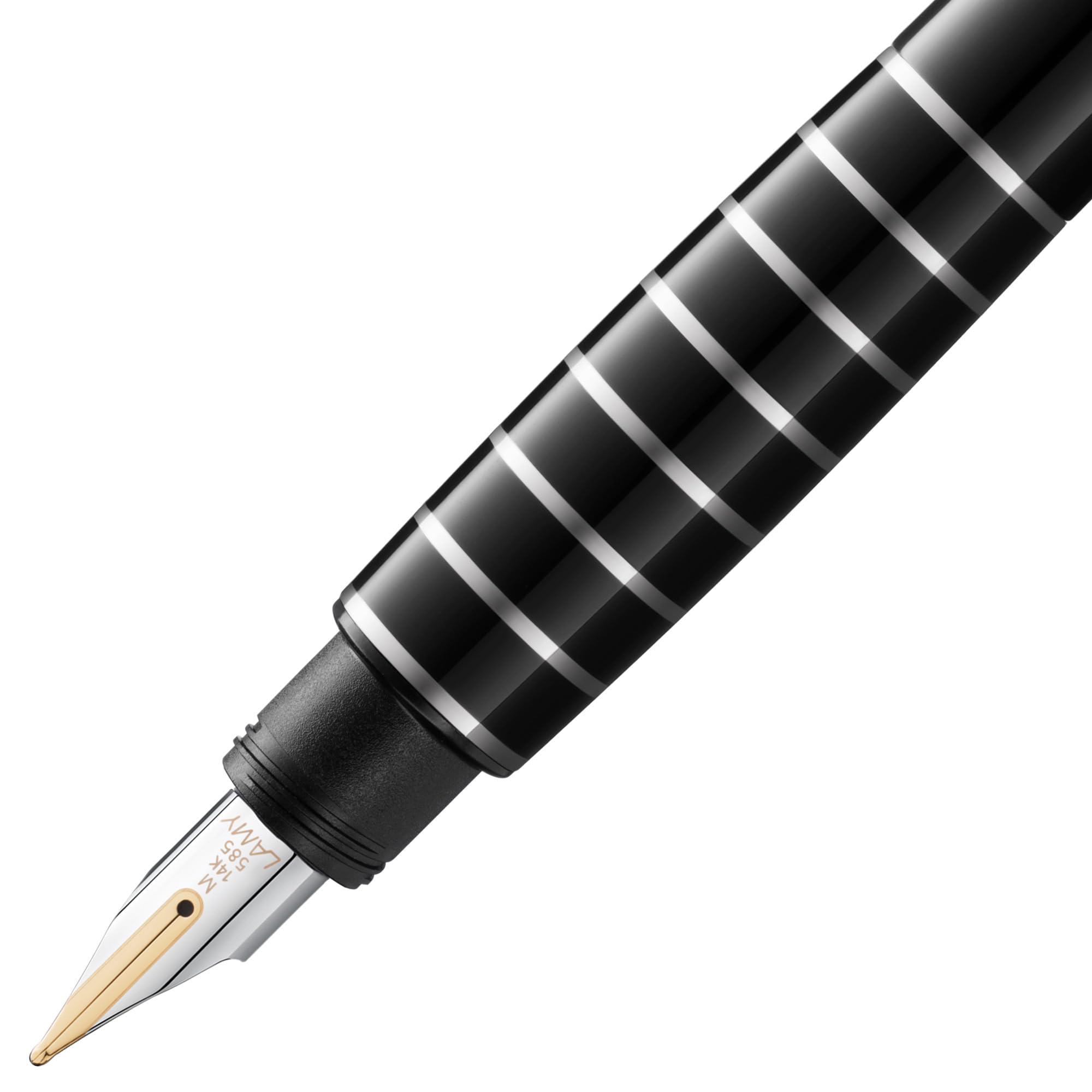 LAMY accent Füllhalter 098 – Füller im schwarzen, hochglänzenden Lack-Finish mit austauschbarem, diamantiertem Griffstück und 14 Kt. Goldfeder, partiell platiniert – Federstärke B