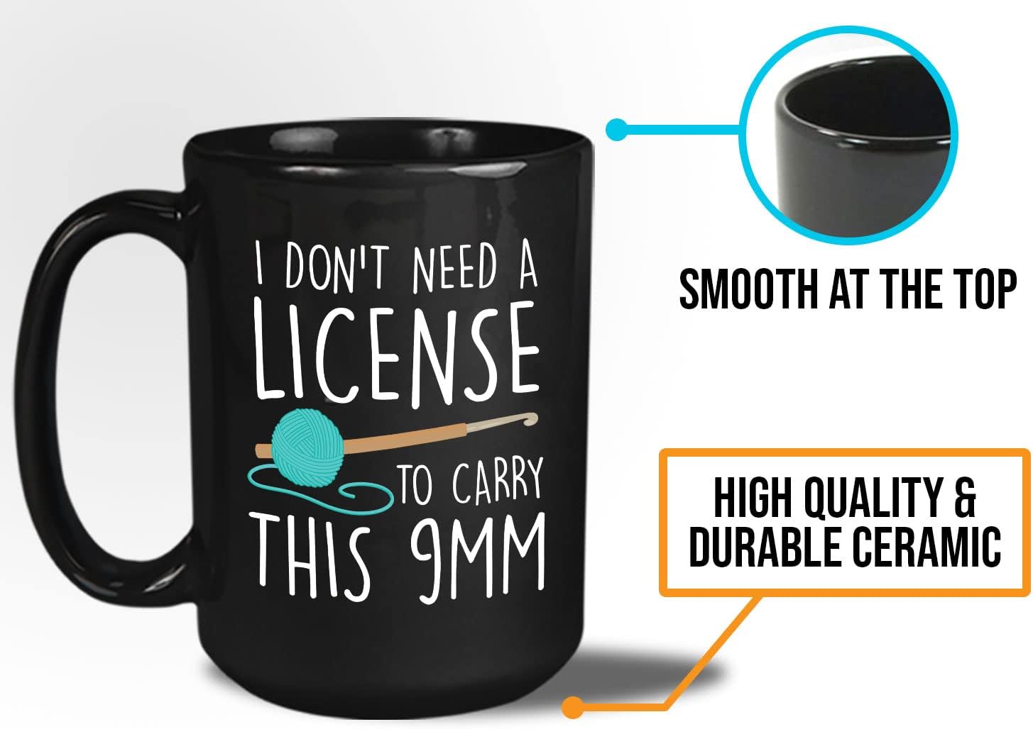 Bubble Hugs Crochet Coffee Mug 15oz Black - Don’t Need Licen - Funny Crocheters Love Crocheting Yarn 9mm Hook Needle Knitting Hobby Crafting Knotty