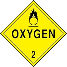 AccuformNMC Hazard Class 2 Gases,Oxygen 2" DOT Placard, 10.75" x 10.75" Adhesive Vinyl Yellow, Made in The USA, 1 Count, MPL204VS1