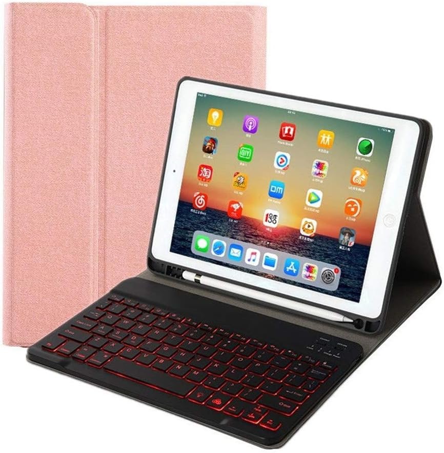 Keyboard Case Compatible with iPad 10.2 inch 7th Generation 2019 10.2" 7 Colors Backlit Detachable Keyboard Case Round keycap (Rose Gold＋Black Keyboard)
