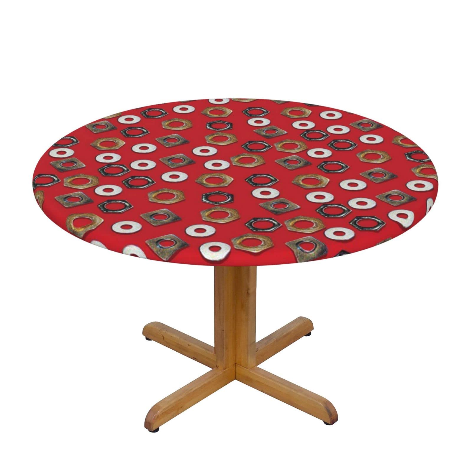 Lsjuee Round Fitted Tablecloth 40-44in Elastic Edged Table Cloth for Kitchen Dining Party Home Decor - Red Nuts