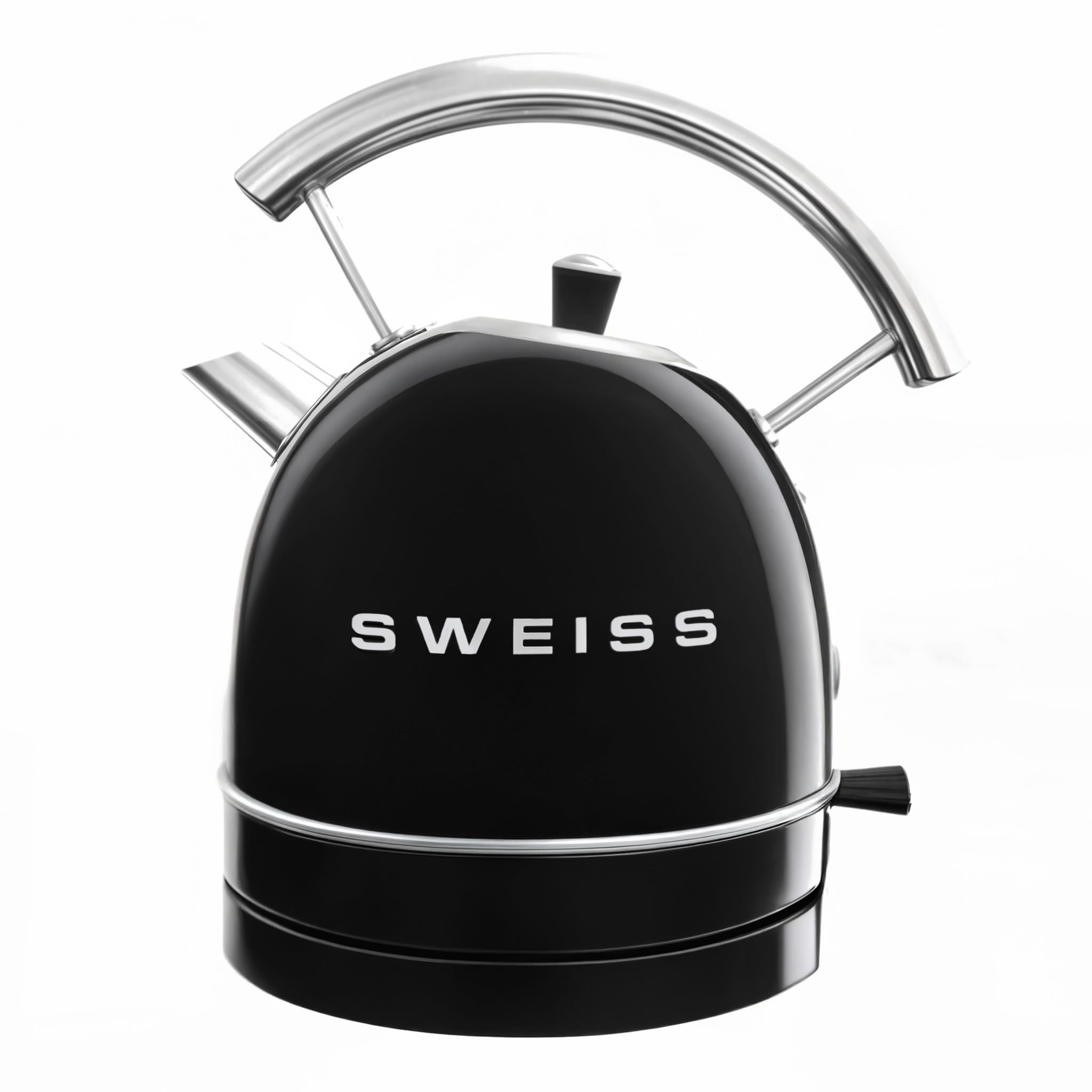 Sweiss Bollitore Elettrico Vintage KTL9, 1,8L, Acciaio Inox, Pratico, Compatto, 2200W, Ebollizione Rapida, Livello Dell'acqua Visibile E Graduato, Spegnimento Automatico, Base 360°, Nero-image