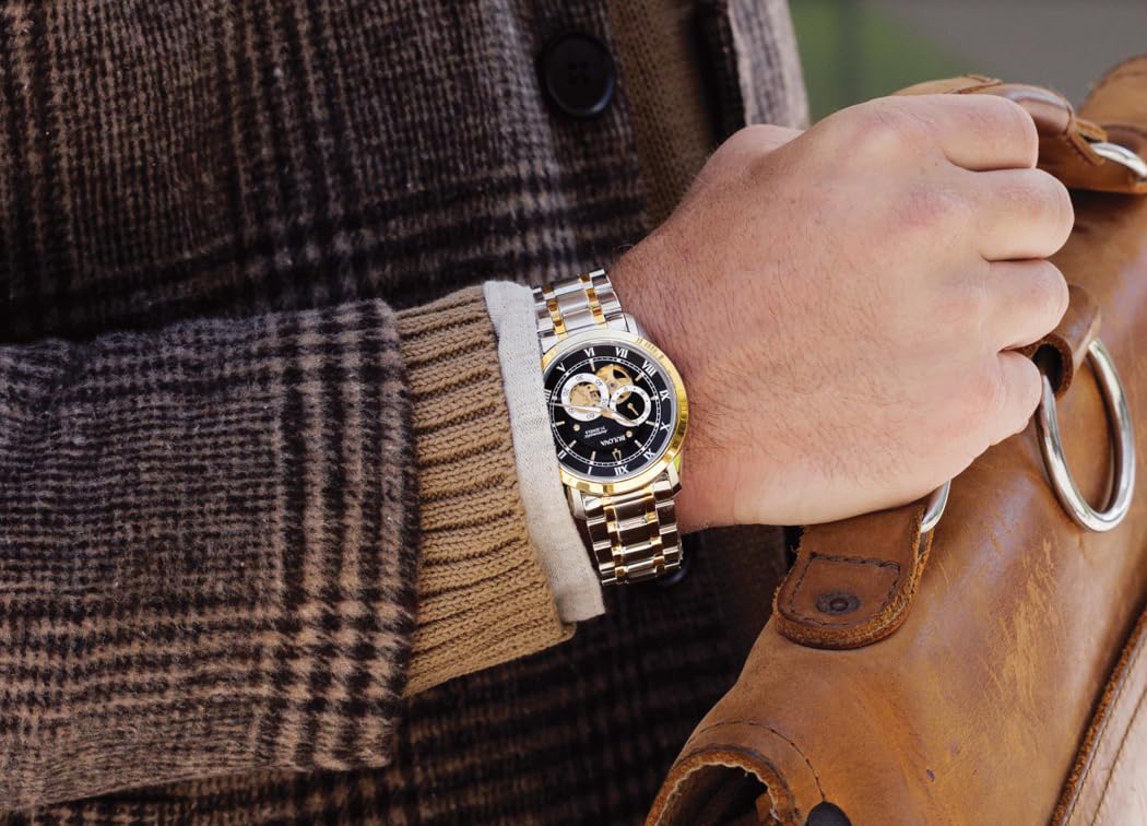 Bulova Klasyczny automatyczny męski pasek ze stali nierdzewnej ze skórzanym paskiem, srebrny odcień