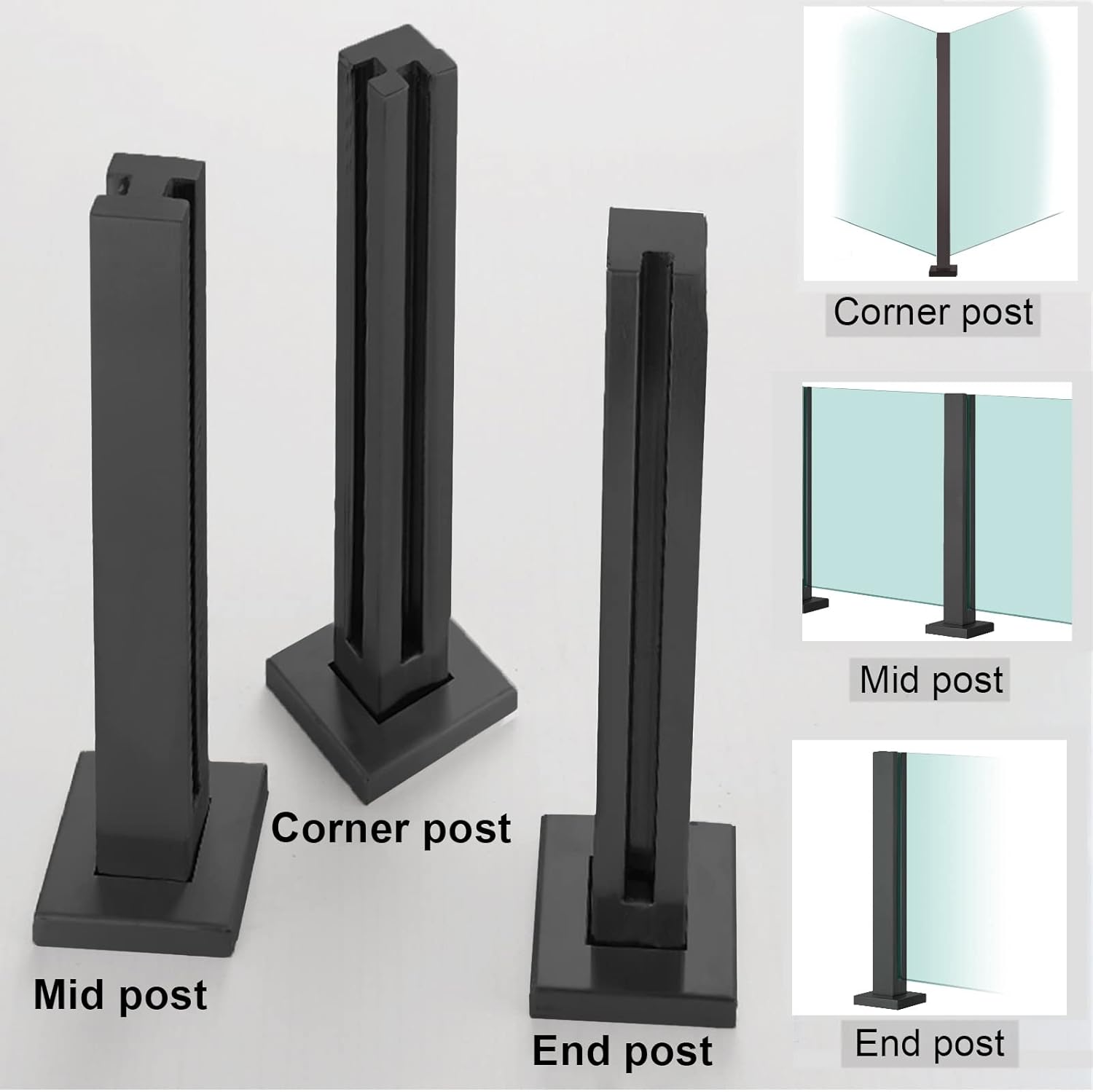 Glass Decking Railings Post with Complete Kit, Baluster Pillar Pool Fence Support System for 10/12 mm Thick Glass (Color : End Post, Size : Height-125cm)
