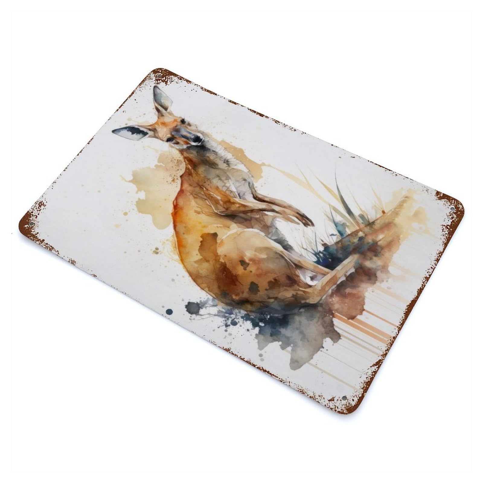 Kangaroo in Watercolor Rusty Metal Tin Sign 11.8"x7.9", for Living Room, Hallway And Home Decor, Old School Wall Decor