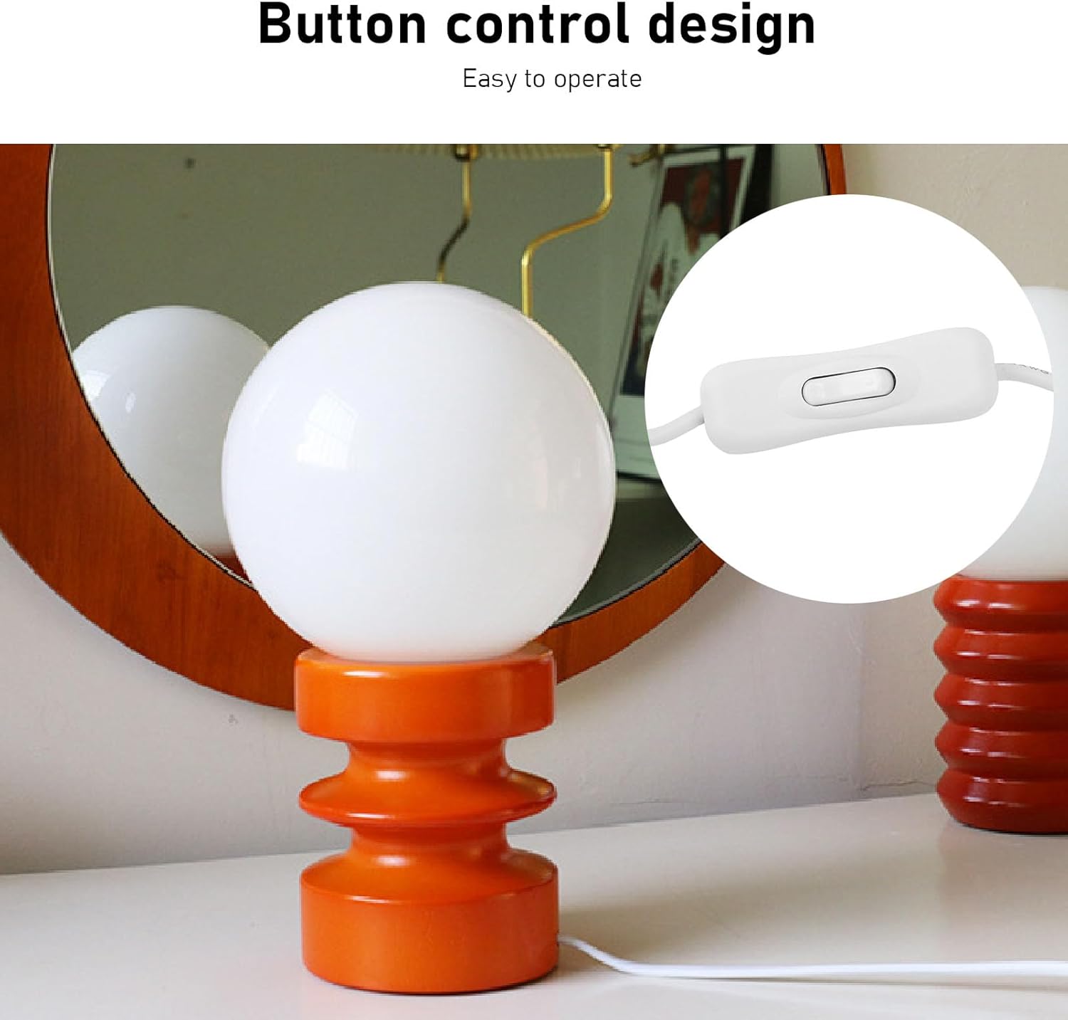 Bedside Small Table Lamp Vintage Wooden Glass Lampshade Nightstand Lamp with USB Charging Cable for Nursery Bedroom Kids Room Office