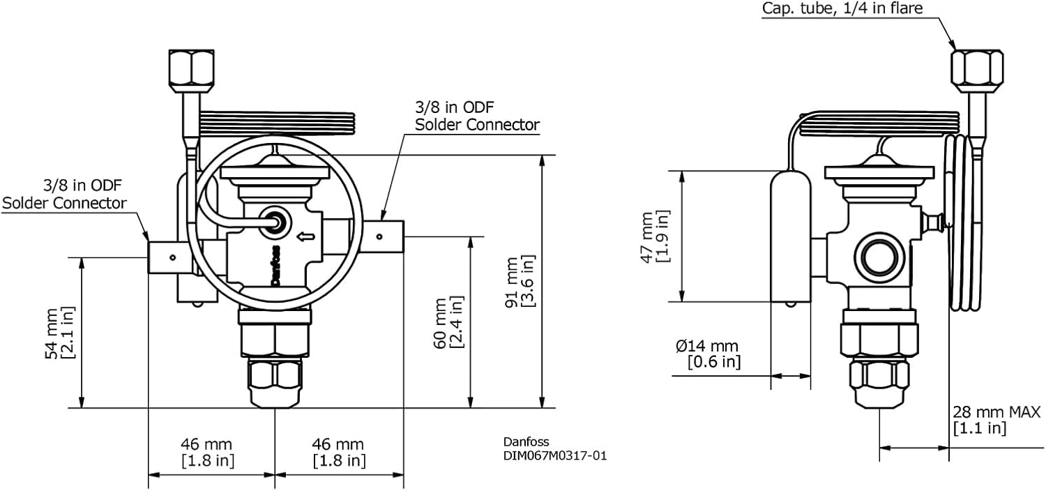 Dimansyon detaye Danfoss TR6 TXV yo