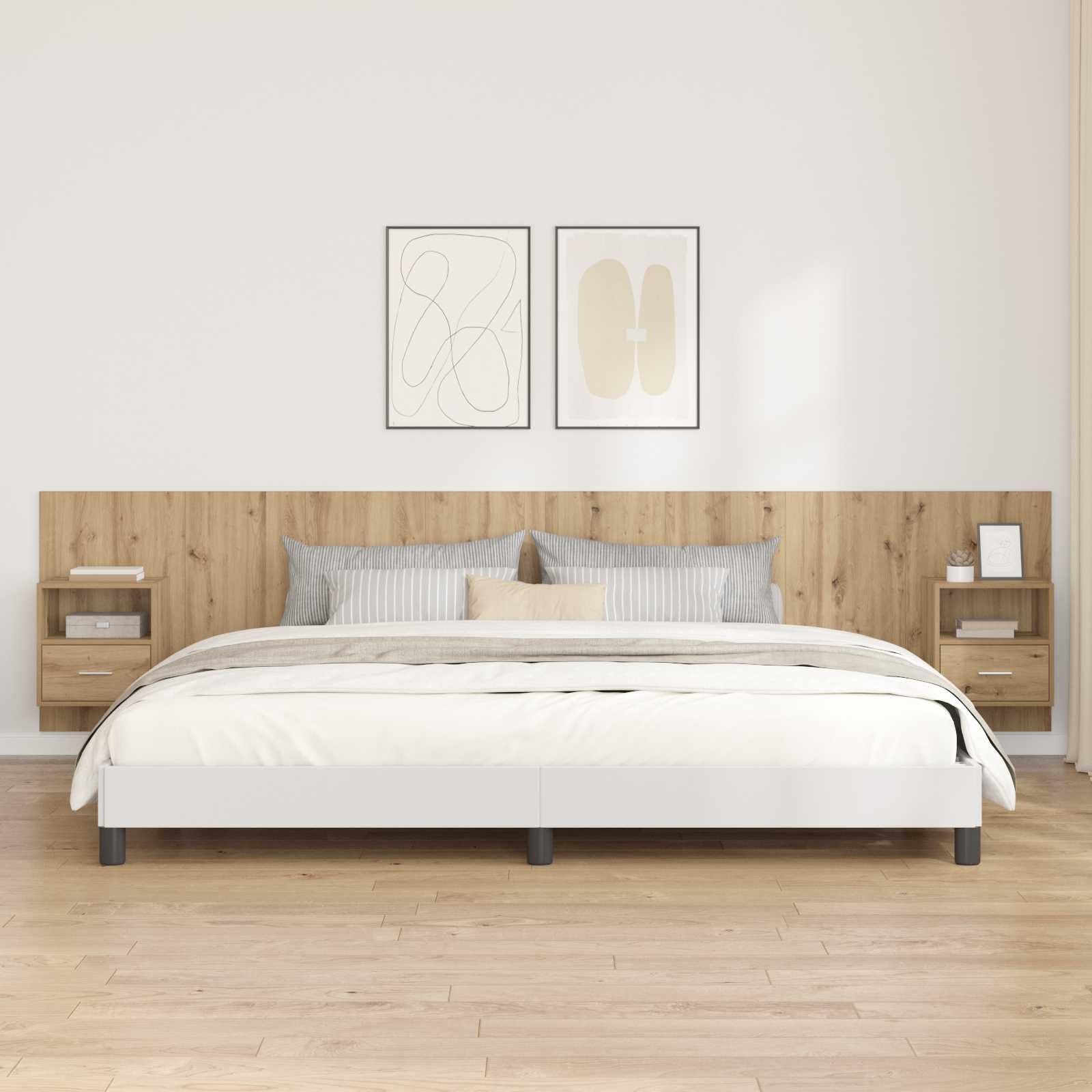 Modern Artisan Oak Headboard with Storage Cabinets, Wall-Mounted Engineered Wood, 3-Piece Set for Queen, Full, King Size Beds, Ample Storage, 337x32.5x80cm