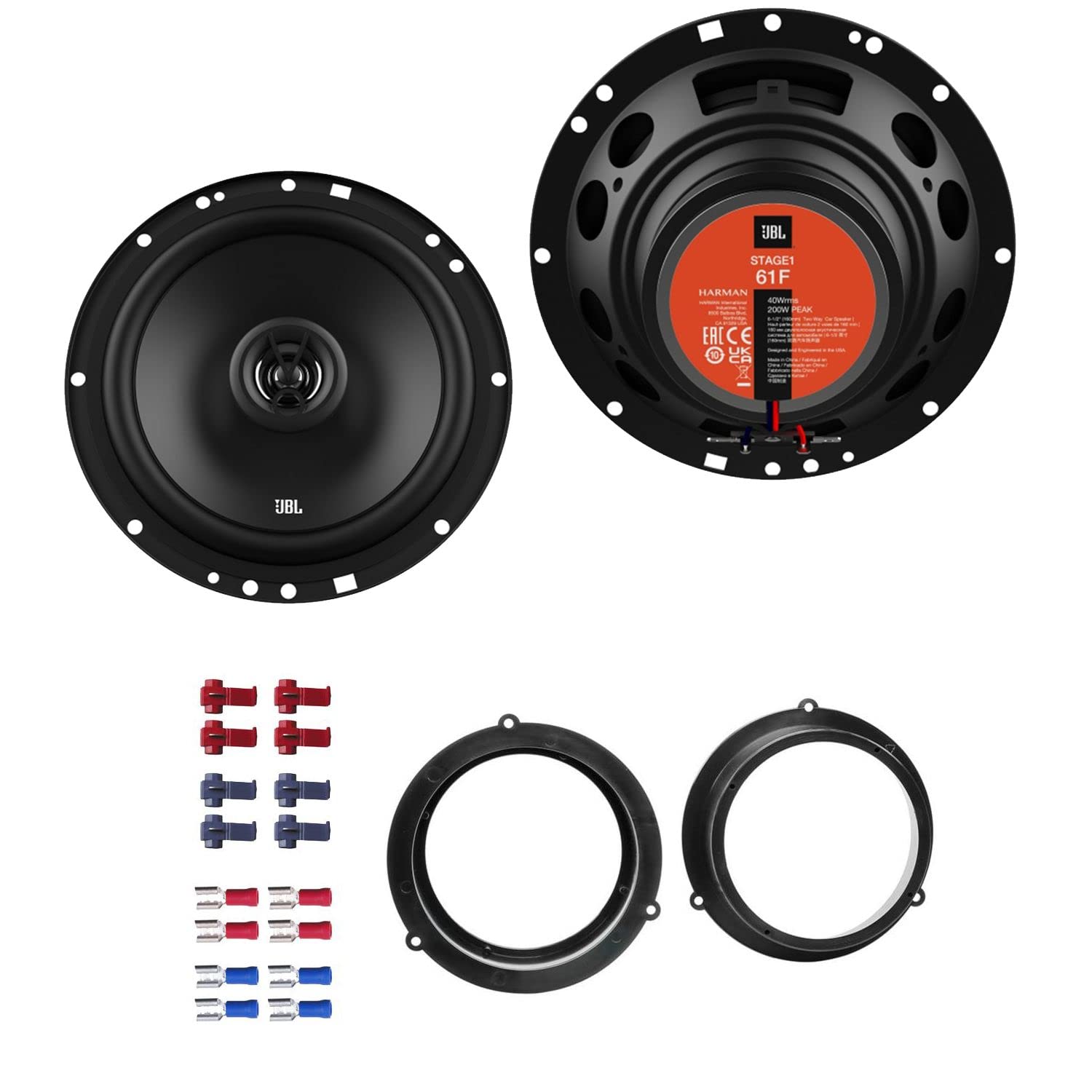 JBL Stage1 61F Lautsprecher mit Einbauset kompatibel mit Audi A4 B8 (8K) ab 2009 Türen hinten 400 W 165mm 2 Wege Koax