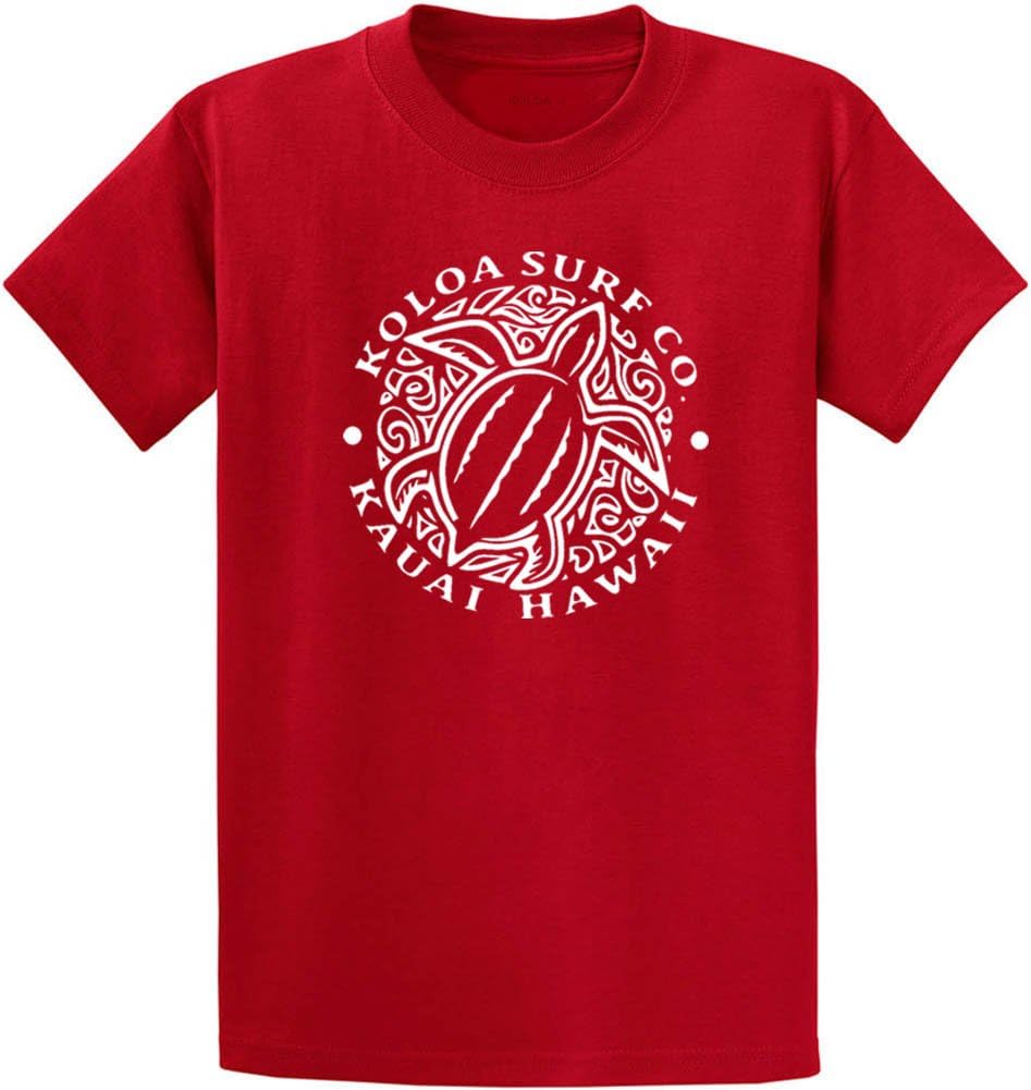 Koloa Surf Honu Hawaiian Turtle Front Logo Heavyweight Cotton T-Shirts Large Tall Red - White Logo