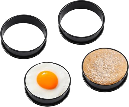 4 Pieces Crumpet Rings, Non-Stick Egg Frying Ring, Black Stainless Steel Pancake Mould, Double Rolled Edge Muffin Pancake Mould Set for Baking & Cooking