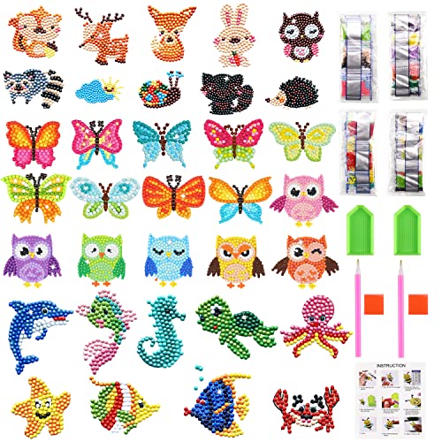 UGBO Diamond Painting Peinture Diamant Enfant DIY Autocollant de Diamand Animaux 5D Broderie Diamant Kit Mosaïque Autocollants Dessin Diamant pour Enfants et Débutants Adultes 34 pièces Cover