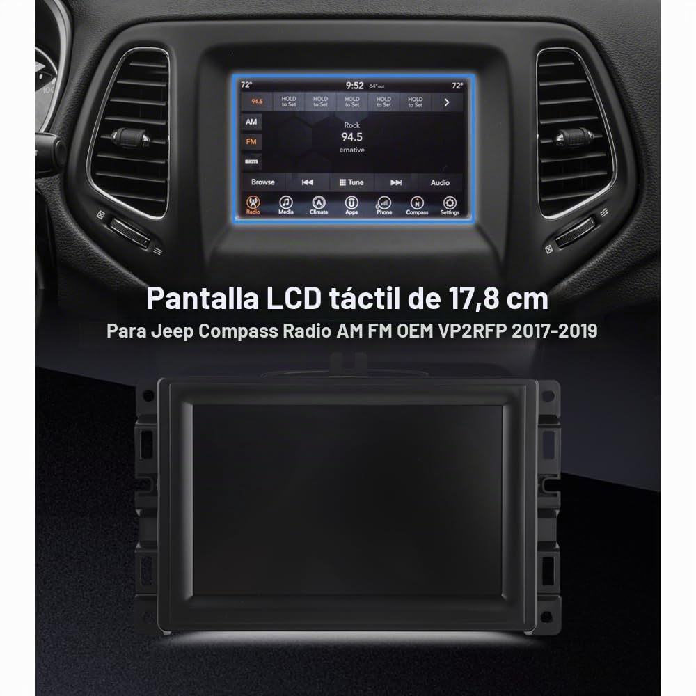 LADYSON Pantalla LCD TDO-WXGA0700K00033-V2 TDO-WXGA0700K00057-V1, pantalla LCD táctil de 7 pulgadas compatible 2017-2020 para Jeep Compass Radio Navigation Monitor de repuesto con marco