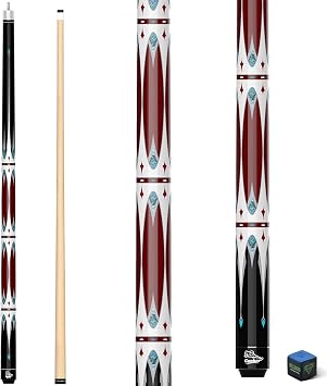 Pool Cue Stick 58 Inch 2-Piece Billiard Cue with Geometric Sword Inlays, Unwrapped Grip, Maple Shaft, 13mm Tip with Chalk