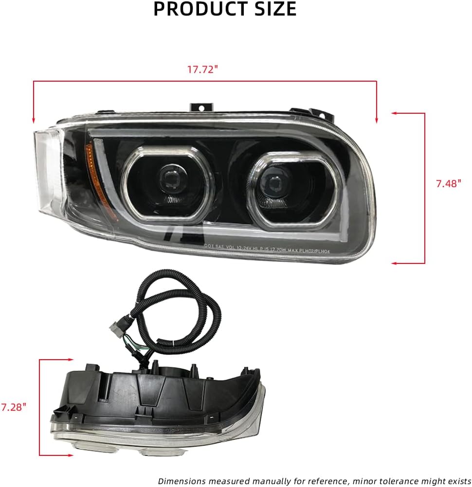 FV Full LED Projector Headlight Assembly for Peterbilt 389 388 (2008-2018) Peterbilt Accessories Headlight with Halo Black Housing Left Side (PET-014B-L)