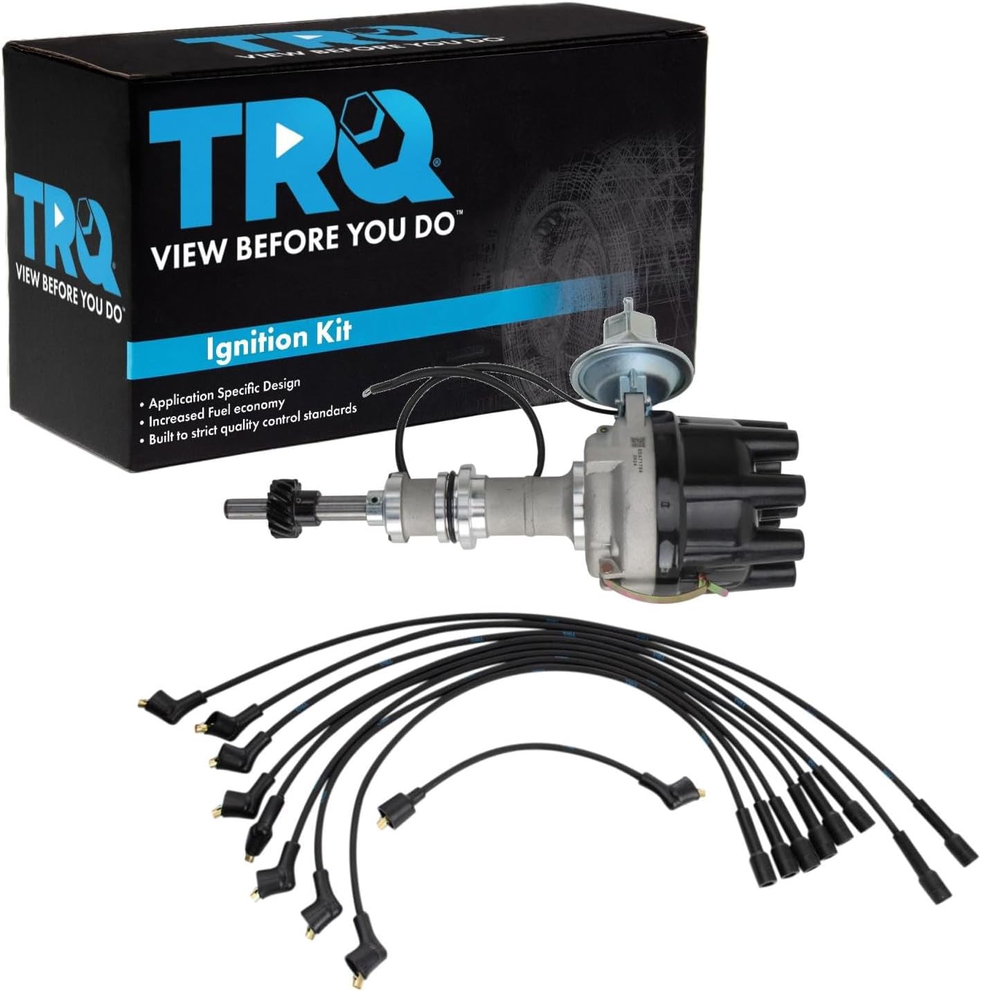 TRQ Ignition Coil Kit 2 Piece Distributor Compatible with 1974 Ford Bronco
