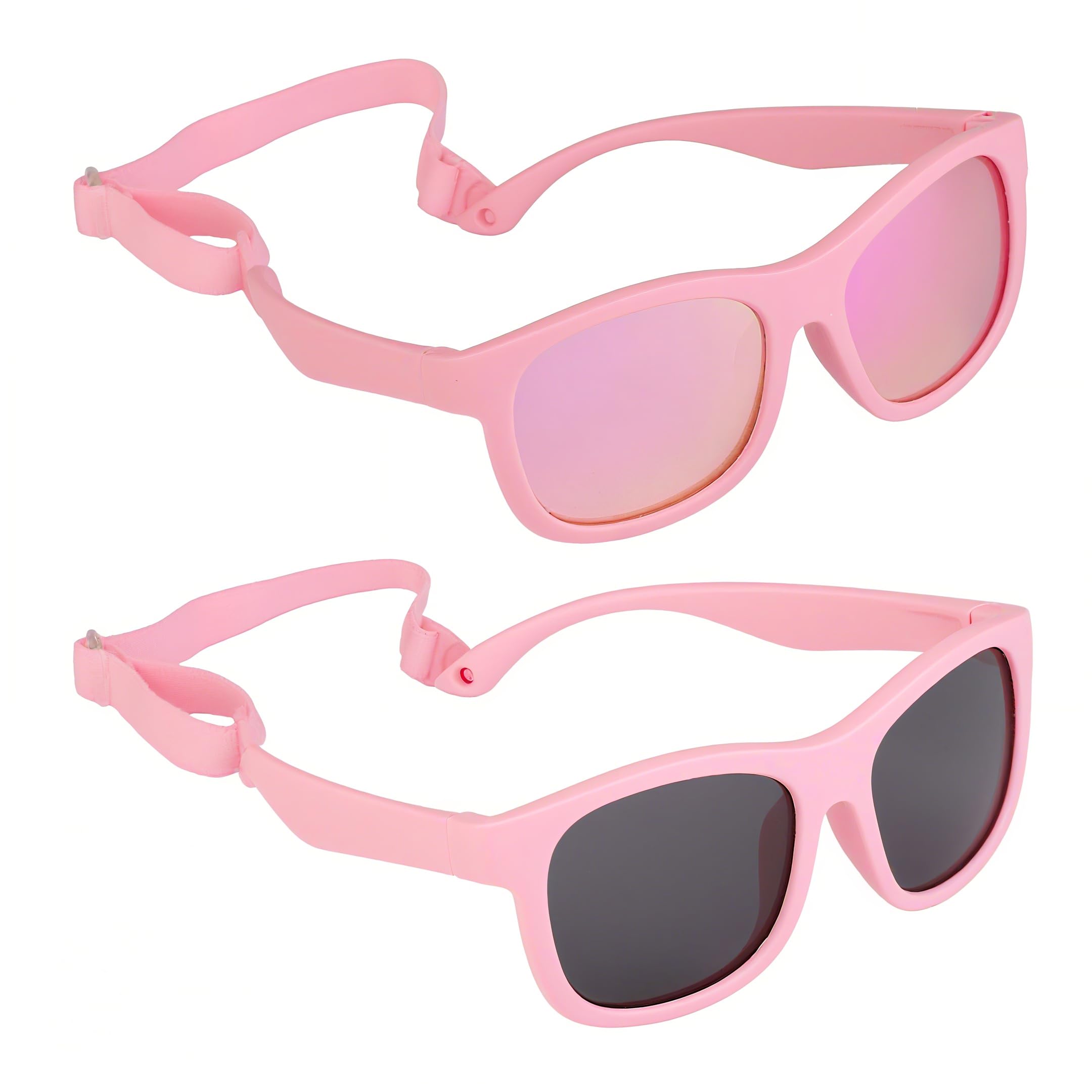 2 Pack Toddler Sunglasses Polarized with Strap for 0-24 Months/2-4 Years Kids, Girls Boys Baby Glasses UV Protection