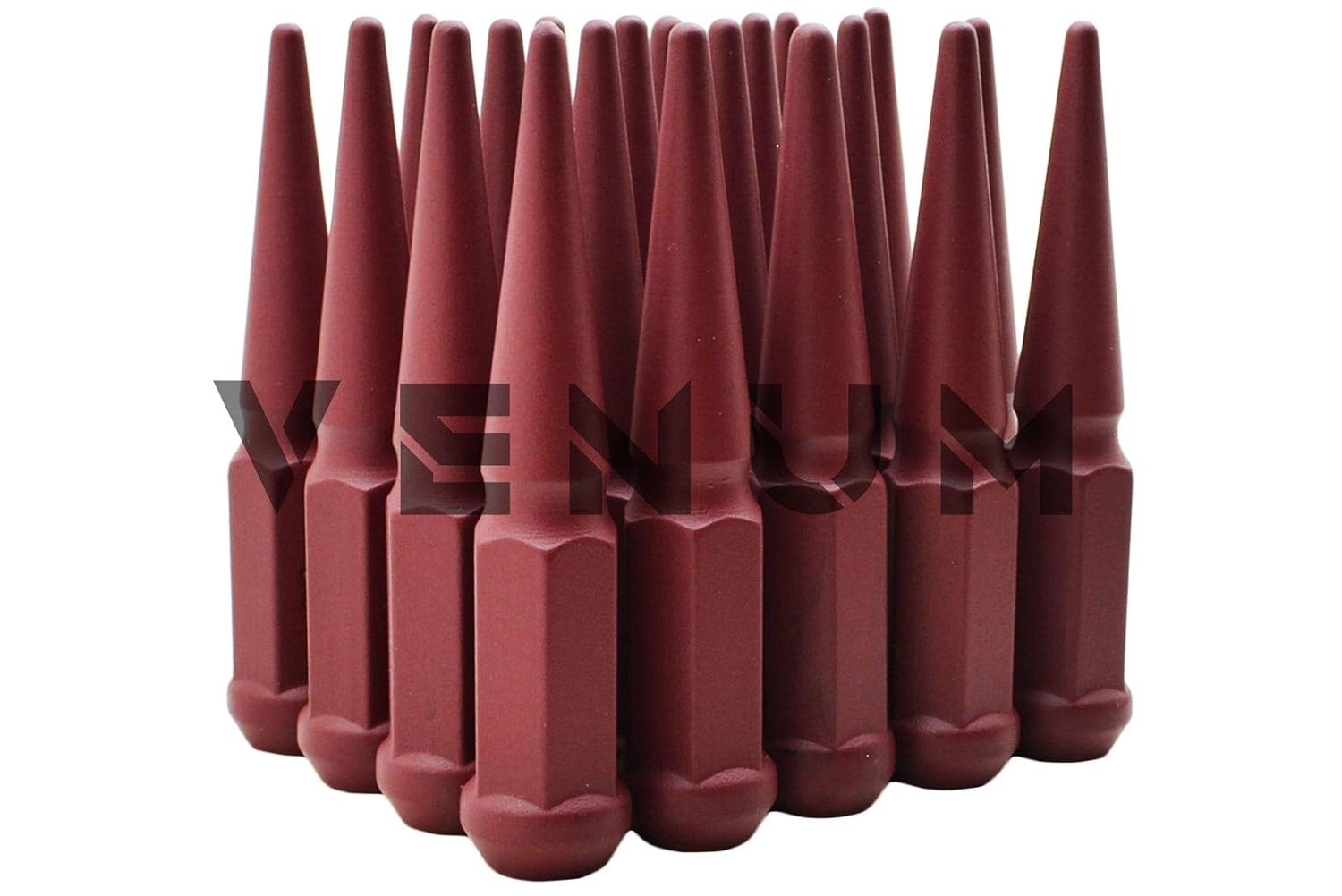 20 Pc Flat Maroon Spike Lug Nuts Powder Coated | Steel | 4.5" Tall | M14x1.5 Thread Pitch + 1 Key Compatible with RAM 1500 2012-2018 5x5.5 Aftermarket Wheels