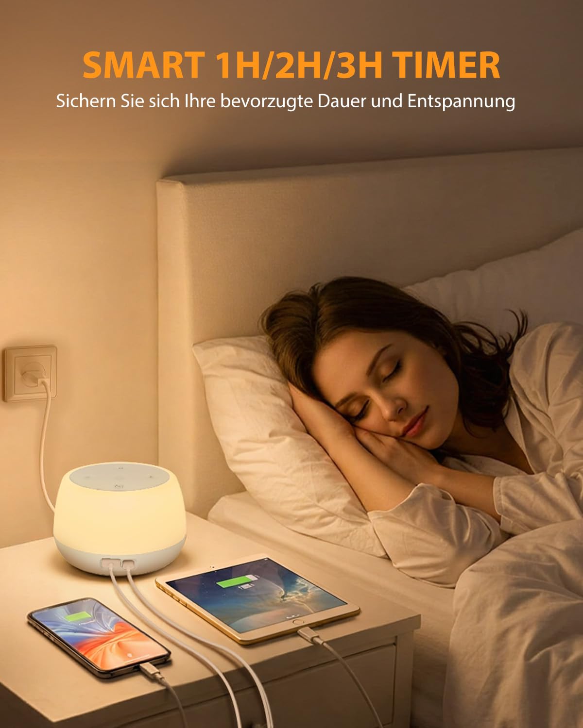 Luce Notturna Smart Con Controllo Vocale – LED USB Regolabile, Bianco/Arancione, Per Camera