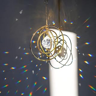 H&D HYALINE & DORA Crystal Galaxy Suncatcher,Hanging Rainbow Sun catcher for Windows, Glass Ball Prism Sun Catcher With 4 Brass Circles