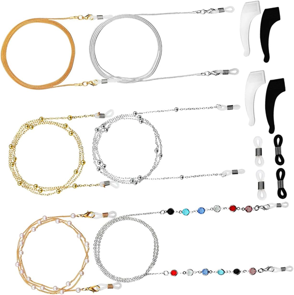 SOLUSTRE 6pcs Beaded Eyeglasses Chains and Anti-lost Ropes Set with Protective Rings Stylish Eyewear Accessories for Women and Men Everyday Use