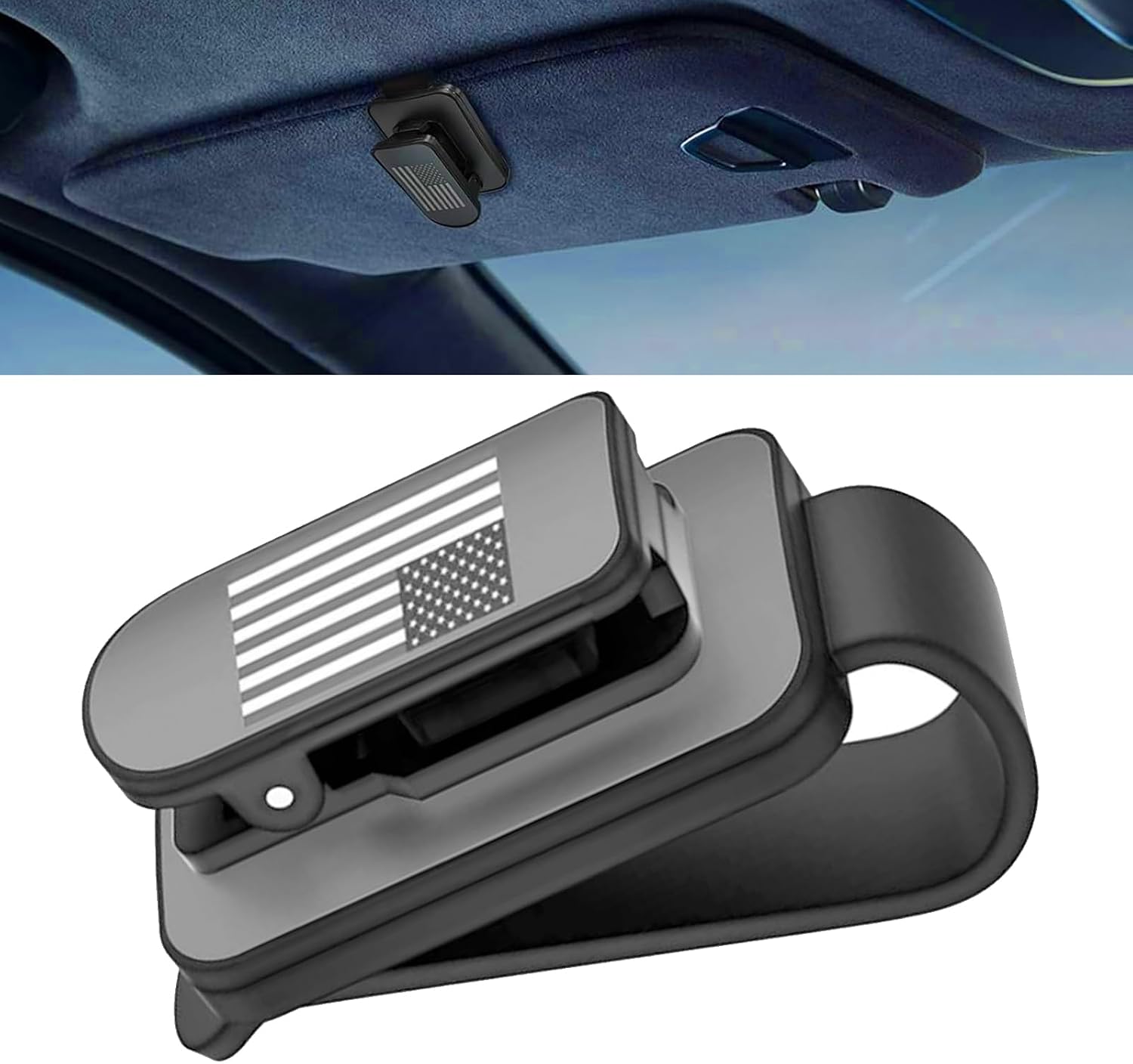 Sunglass Holder for Car Visor, American Flag Visor Sunglasses Holder Clip, Multi-Function Metal Eyeglass Hanger and Ticket Card Clips, Auto Interior Accessories, Universal for Sedan, SUV