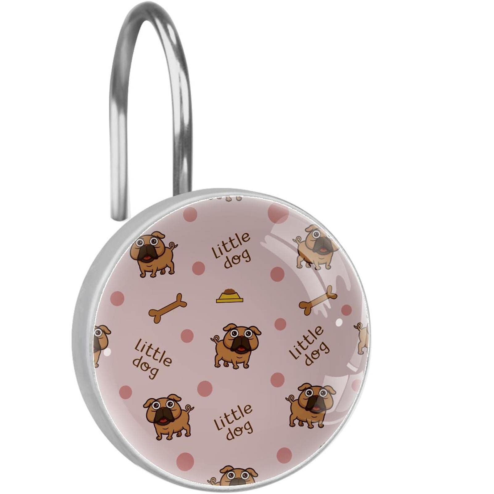 Crochets de rideau de douche anti rouille en inox motif petit chien pour salle de bain