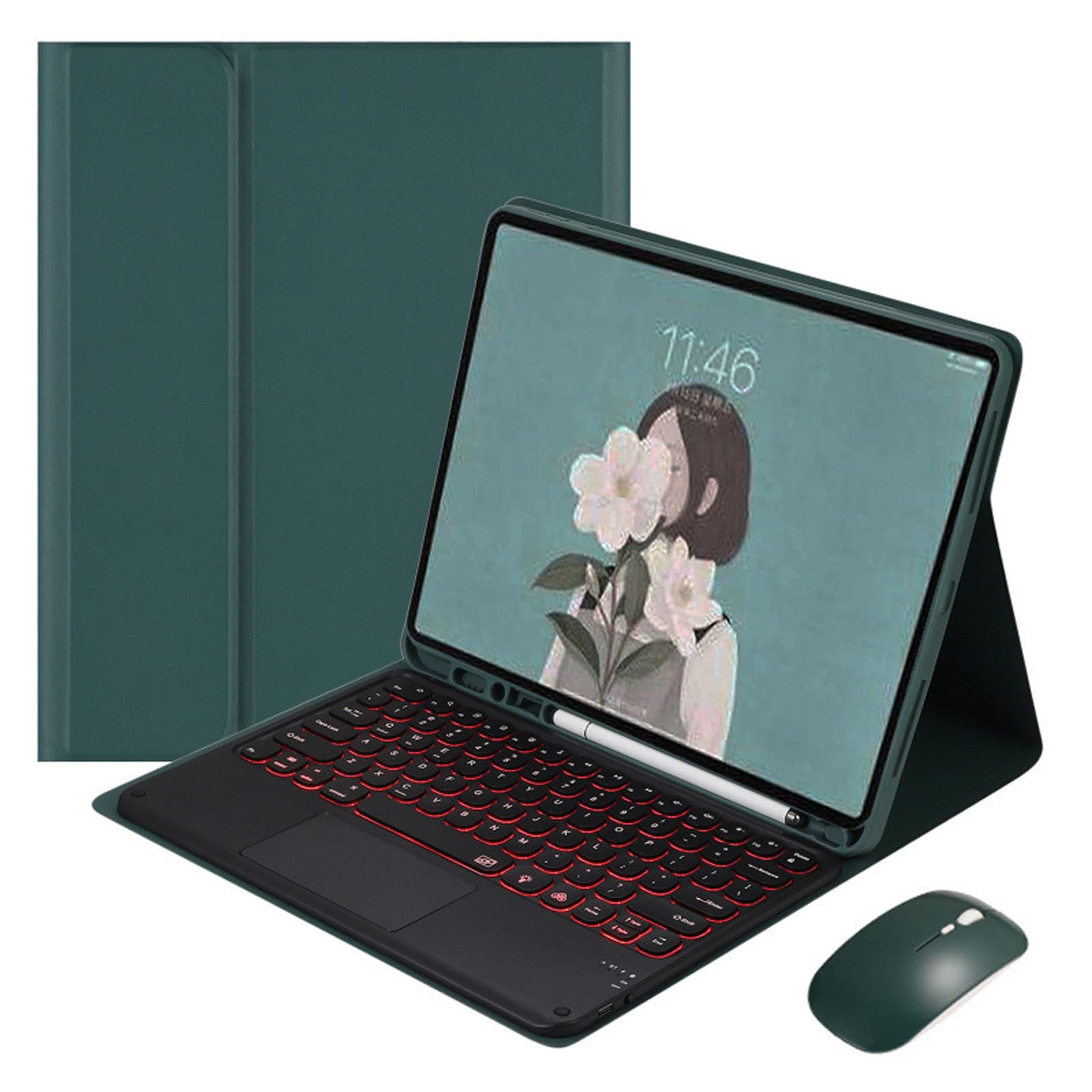 Etui klawiaturowe do Samsung Galaxy Tab S10 Lite 10,9" 2025, podświetlany 7 kolorów, inteligentny panel dotykowy, odłączana magnetyczna klawiatura bezprzewodowa z uchwytem S Pen, ciemna zieleń1