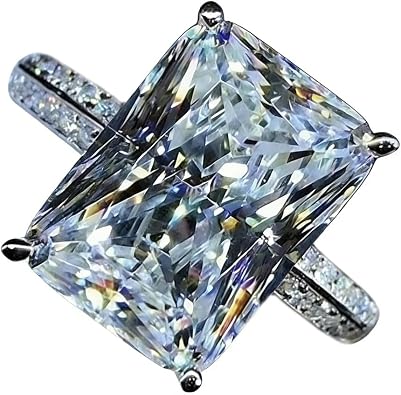 925 Sterling Silver Perfect Square Cut Rectangle 5ct CZ Engagement Ring Jewelry Ladies Ring Square Crystal Engagement Ring Cubic Zirconia Promise Aura Ring