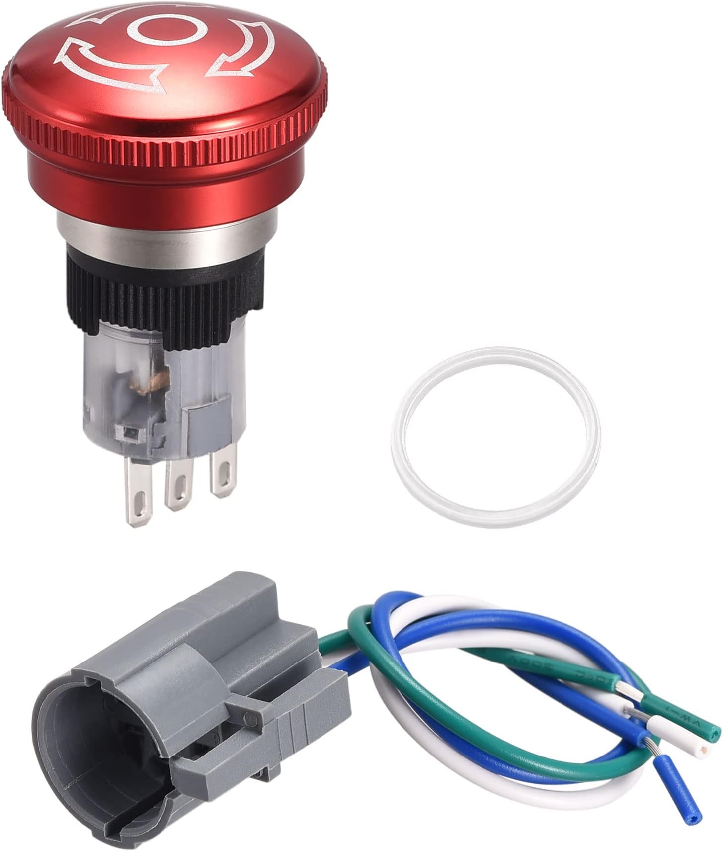 sourcing map 16mm Mounting Latching Emergency Stop Push Button Switch AC250V 5A 1NO 1NC with Plug Wire