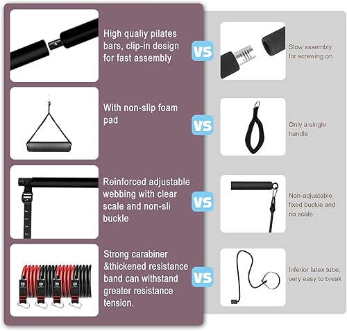 Miniatura 6 de Pilates bar kit Multiple Fitness bar with Resistance Bands, Ab Rollers.Core Strength Training Equipment. Squat Machine for Men and Women.Portable