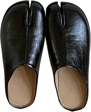 Tabi Shoes for Women Split Toe Backless Flat Mules Slip On Closed Toe Comfortable Casual Minimalist Faux Leather