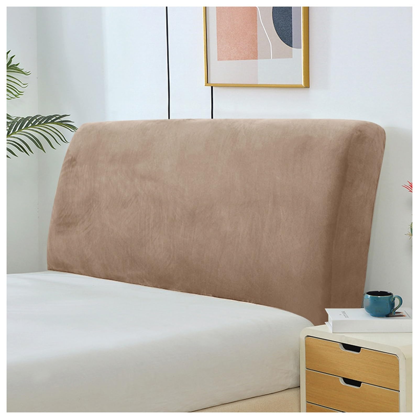 Copritestiera In Velluto Elasticizzato per Letto Matrimoniale/Queen Size Copritestiera Antipolvere per Testiera Imbottita per L'Arredamento Della Camera Da Letto (Caffè King Size/79-87 Pollici)