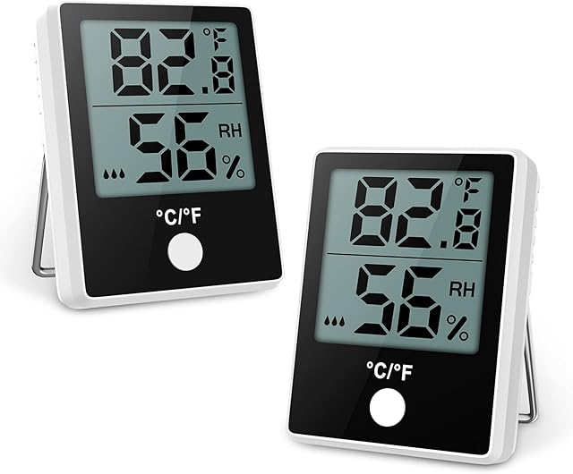 2 PackBrifit Mini Room Thermometer, Hygrometer Humidity Meter with Comfort Indicator, Digital Indoor Hygrometer with LCD Screen, / Switch, for Home, Office, Greenhouse, Nursery Christmas Gifts