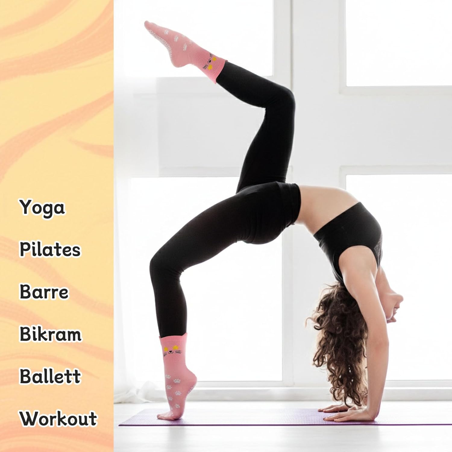 5 Pair Cute Cat Pilates Socks with Grips for Women Cotton Non Slip Grippy Socks with Cat Paw Pattern for Barre Workout Hospital - Image 5