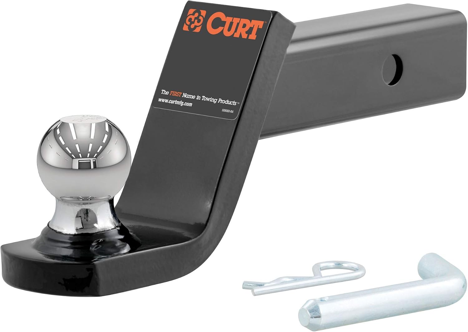 CURT 45151 Fusion Trailer Hitch Mount with 1-7/8-Inch Ball & Pin, Fits 2-Inch Receiver, 5,000 lbs, 4-Inch Drop, GLOSS BLACK POWDER COAT