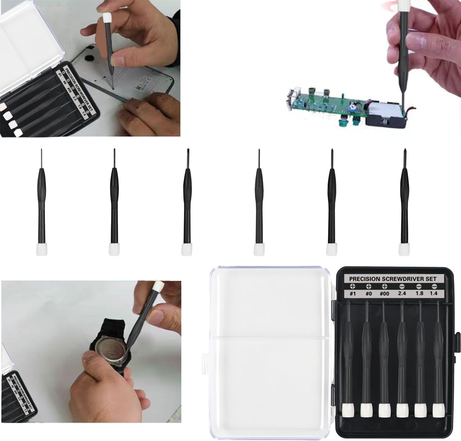 6pcs Mini Flathead and Phillips Micro Precision Head Small Screwdriver Set CRV Eyeglasses Watches Electronics Computer Tools Repair Kit (3pcs Flathead+3pcs Phillips)