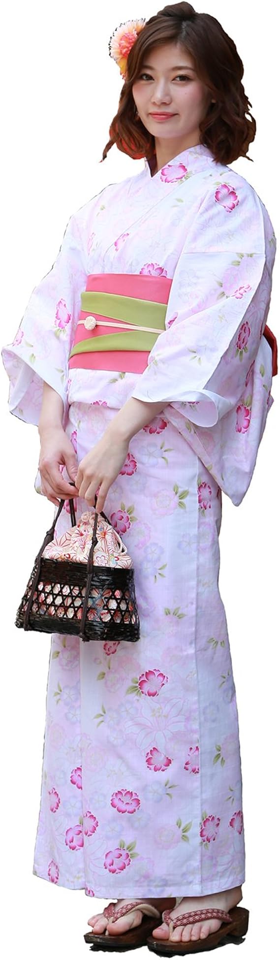 Amazon 変わり織り浴衣３点セット 白地ピンクボカシ 桜 百合 浴衣 通販