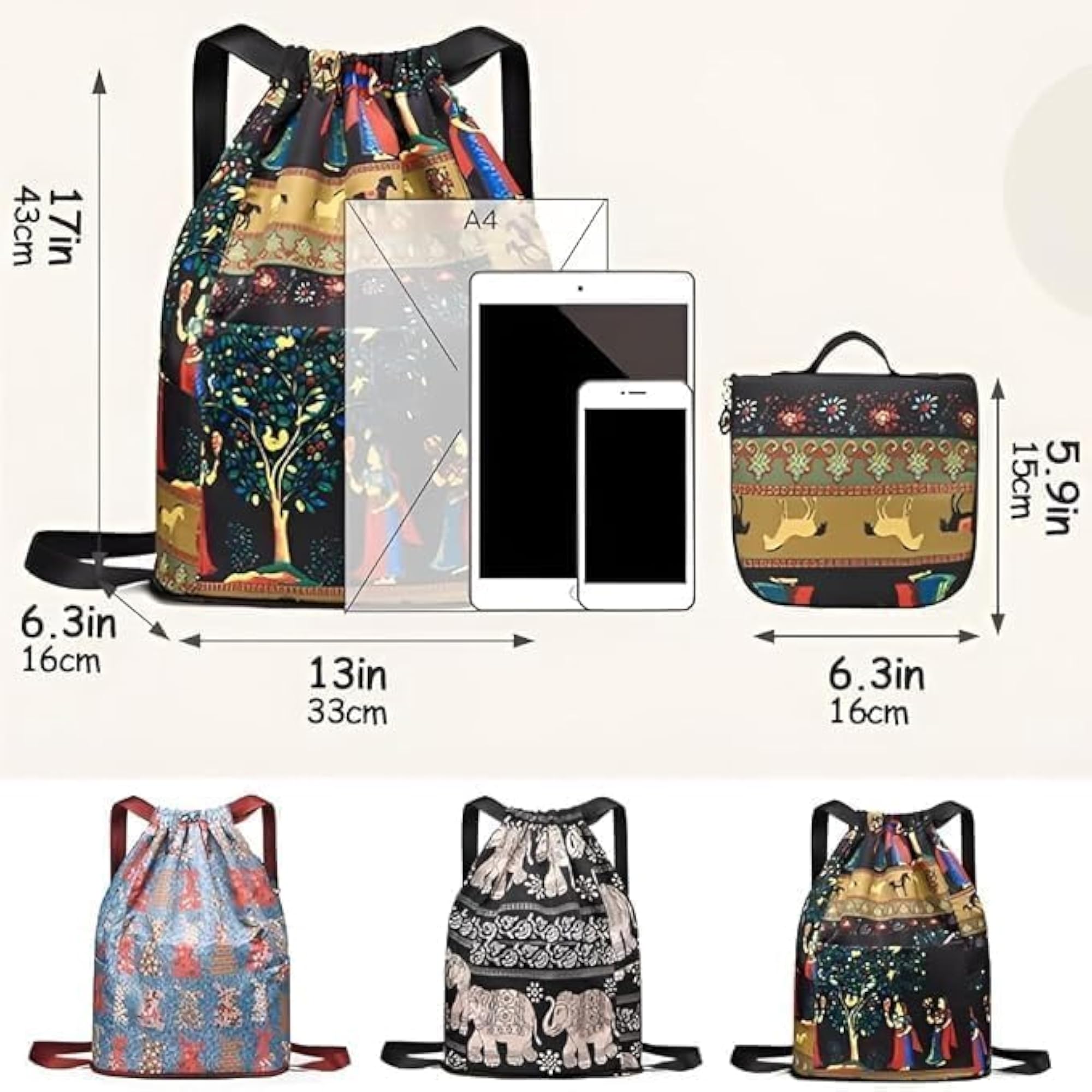 Foldable Drawstring Backpack with Adjustable Straps, Lightweight