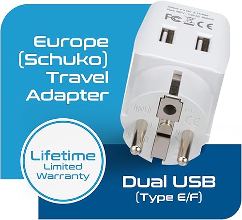 Vista 132 de Ceptics Juego de 2 adaptadores de viaje para Italia, Europa, con 2 entradas USB + enchufe de EE. UU., tipo L y tipo C, ultra compacto, conexión a