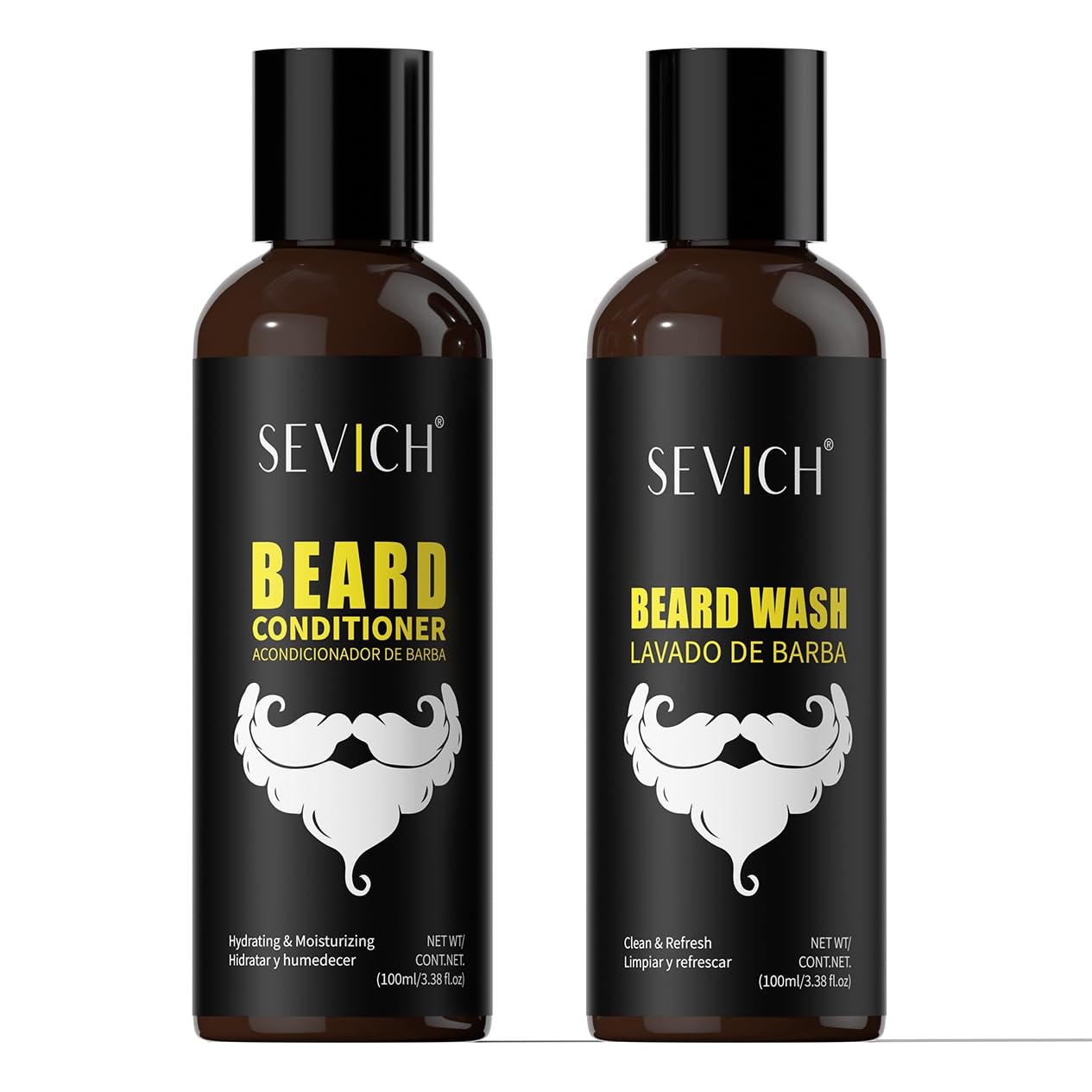 SEVICH Beard Wash and Conditioner Set for Men,Natural Plant-Based Formula with Argan & Jojoba Oil,Deep Cleansing & Moisturizing,Prevent Dryness & Frizz,2-in-1 Beard Care Kit