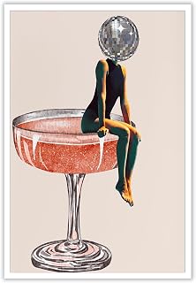 Beshdomp Retro Disco Ball Head Poster Funky Disco 70s Prints Painting Funky Cocktail Wall Art Luxury Mirrorball Wall Art Girly Dorm Room Artt Trendy Bar Cart Wall Decor 12x16in Unframed
